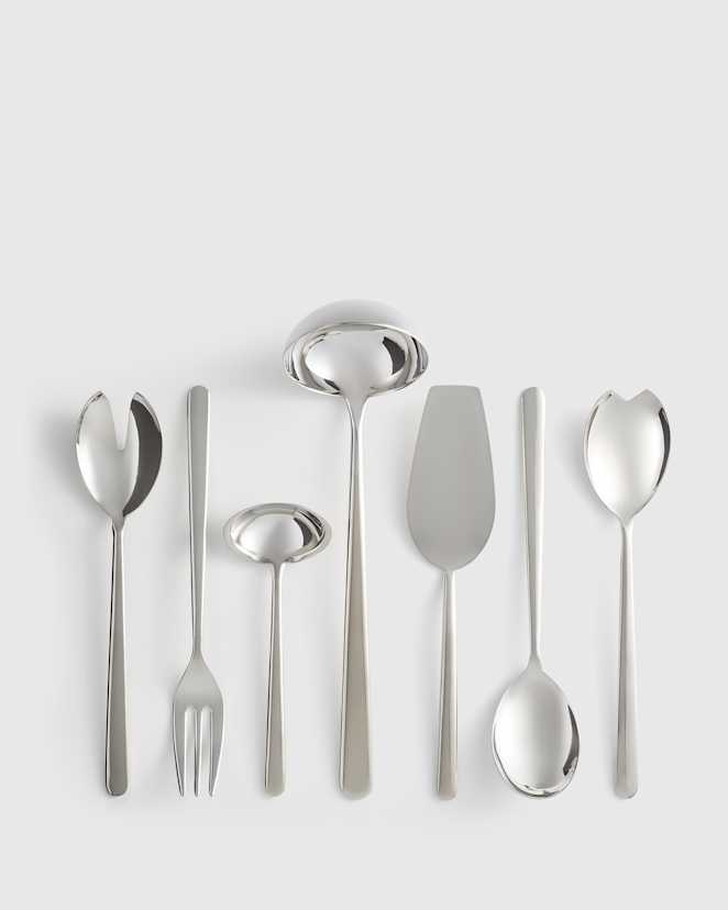 Polished Stainless Steel Linea 7-Pc Serving Utensil Set by Mepra