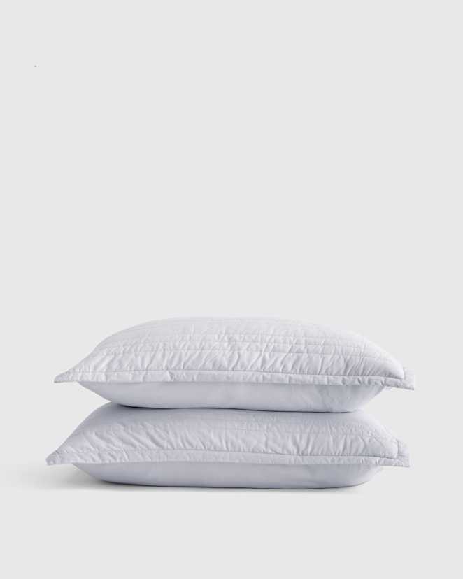 Light Blue Organic Cotton Stripe Stitch Quilted Sham Set