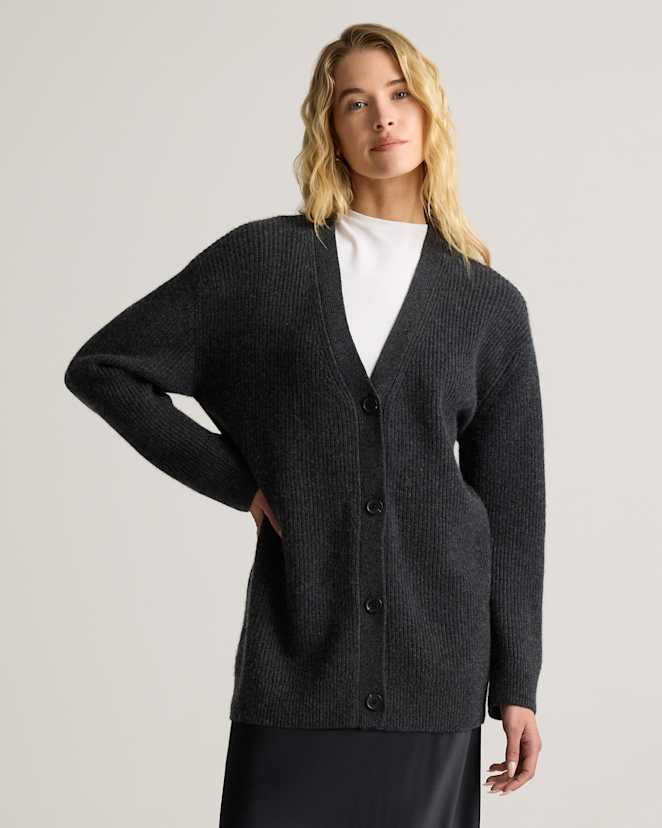 Heather Charcoal Mongolian Cashmere Oversized Boyfriend Cardigan Sweater
