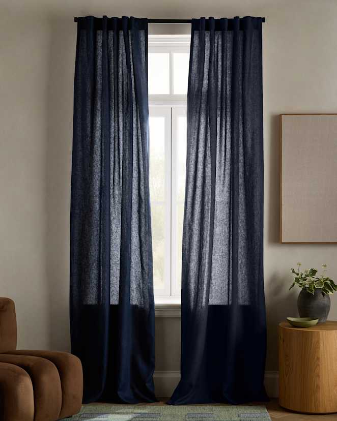 Navy European Linen Curtain