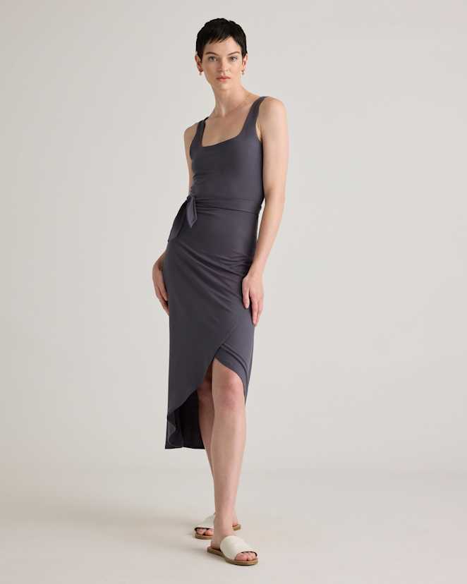 Carbon Grey Tencel Jersey Side Tie Midi Dress