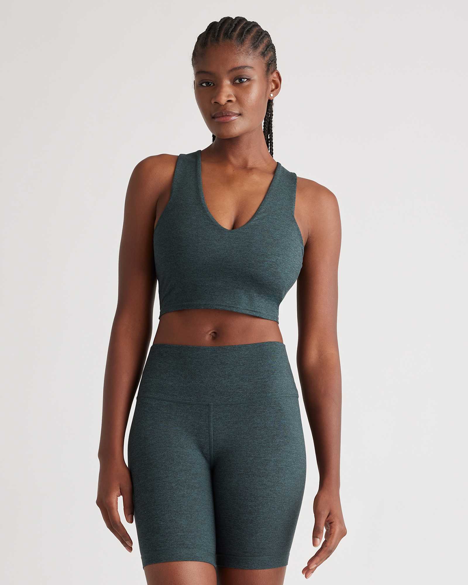 heather-green Ultra-Soft V-Neck Cropped Tank