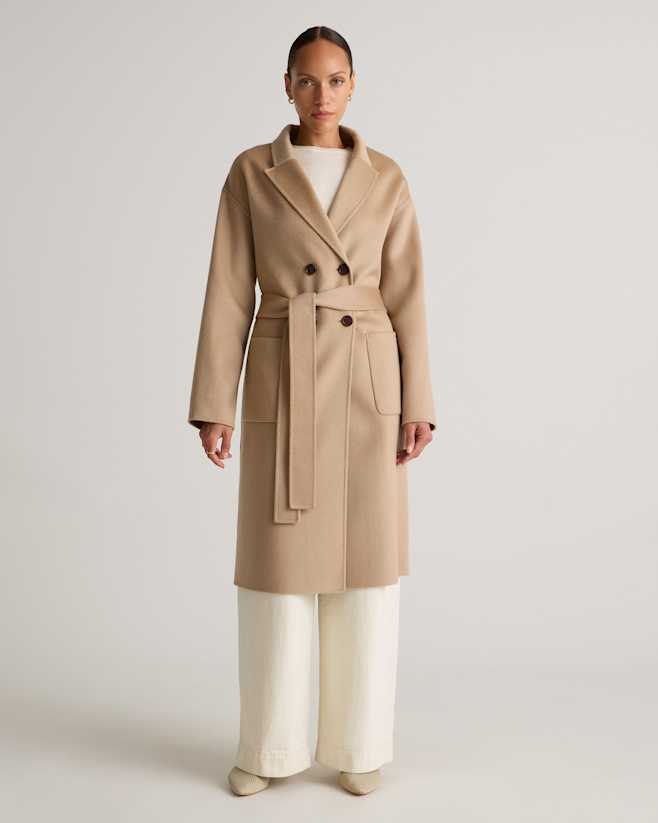 Camel 100% Mongolian Cashmere Double-Faced Double-Breasted Wrap Coat