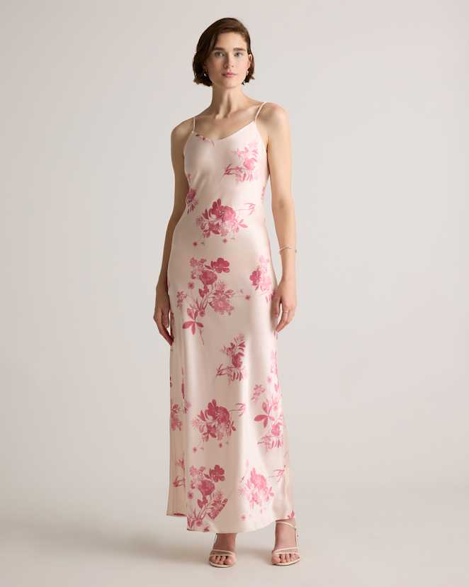 Bouquet Symphony 100% Washable Silk Maxi Slip Dress