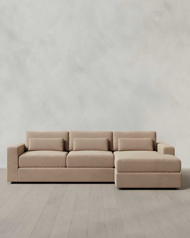 Taupe Ashford Deep Seat Chaise Sectional in Performance Velvet