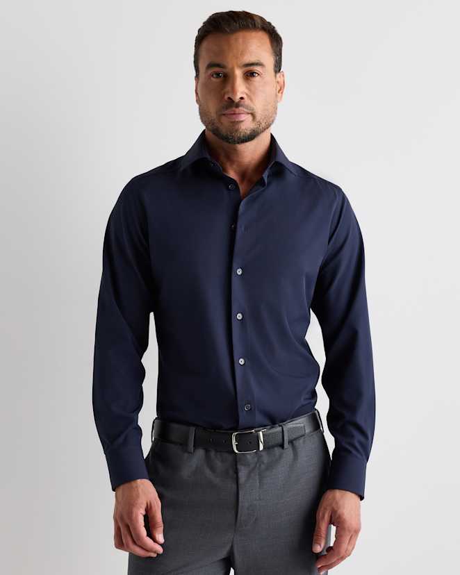 Navy Performance Stretch Wrinkle-Free Slim Dress Shirt