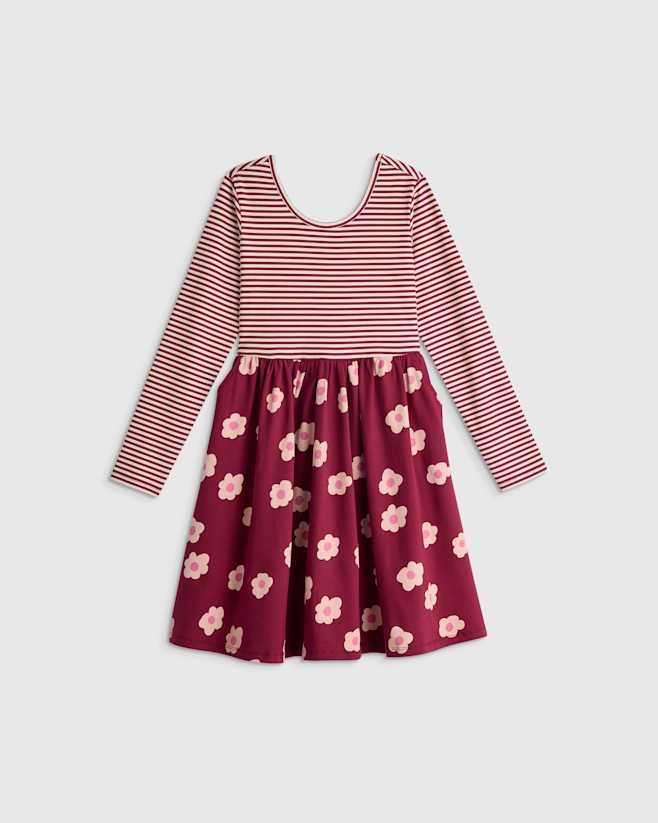 Dancing Daisy Burgundy Stripe Organic Cotton Long Sleeve Skater Dress