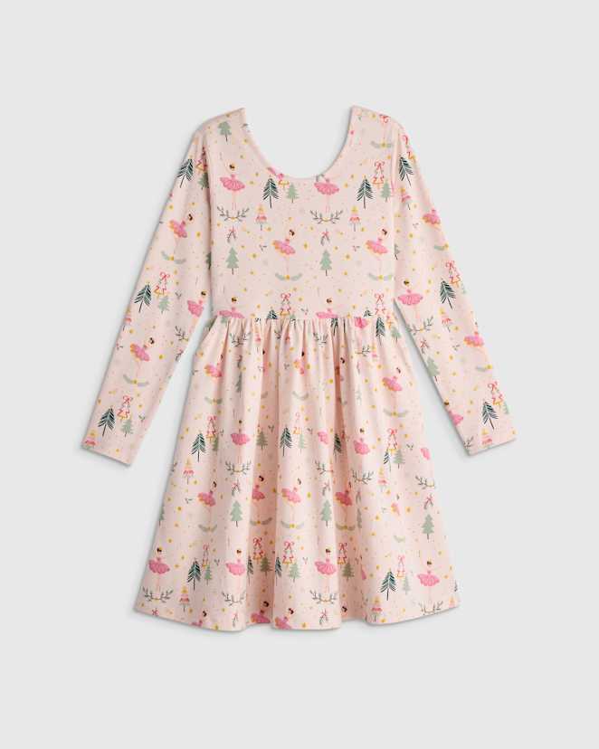 Festive Ballet Organic Cotton Long Sleeve Skater Dress