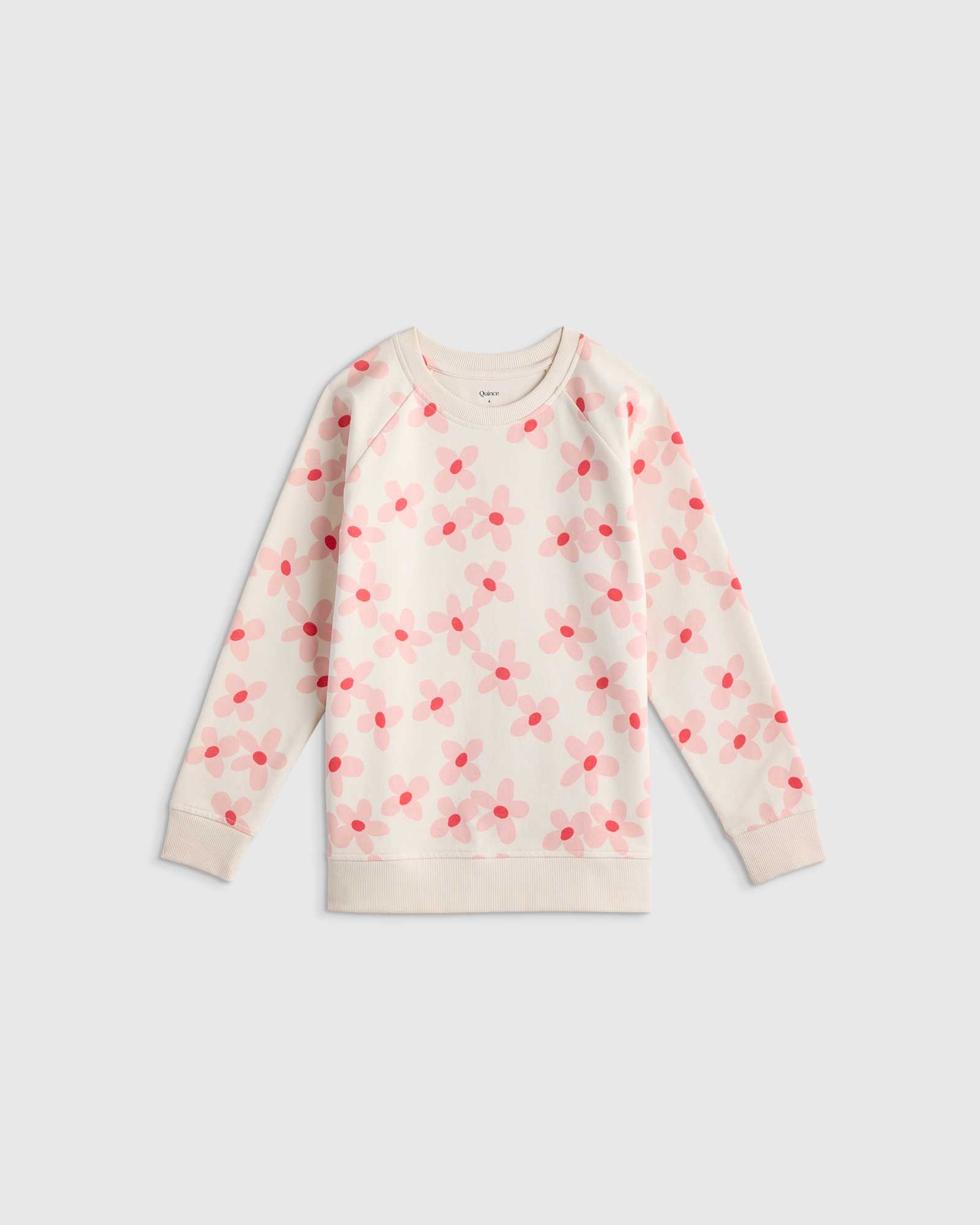Pink Blooms Pull molletonné en jersey bouclette de coton biologique à col rond