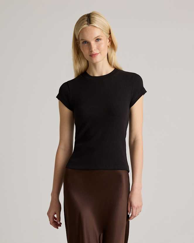 Black Organic Cotton Micro-Rib Crewneck Tee
