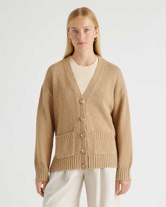 Camel Cotton Linen Relaxed Cardigan