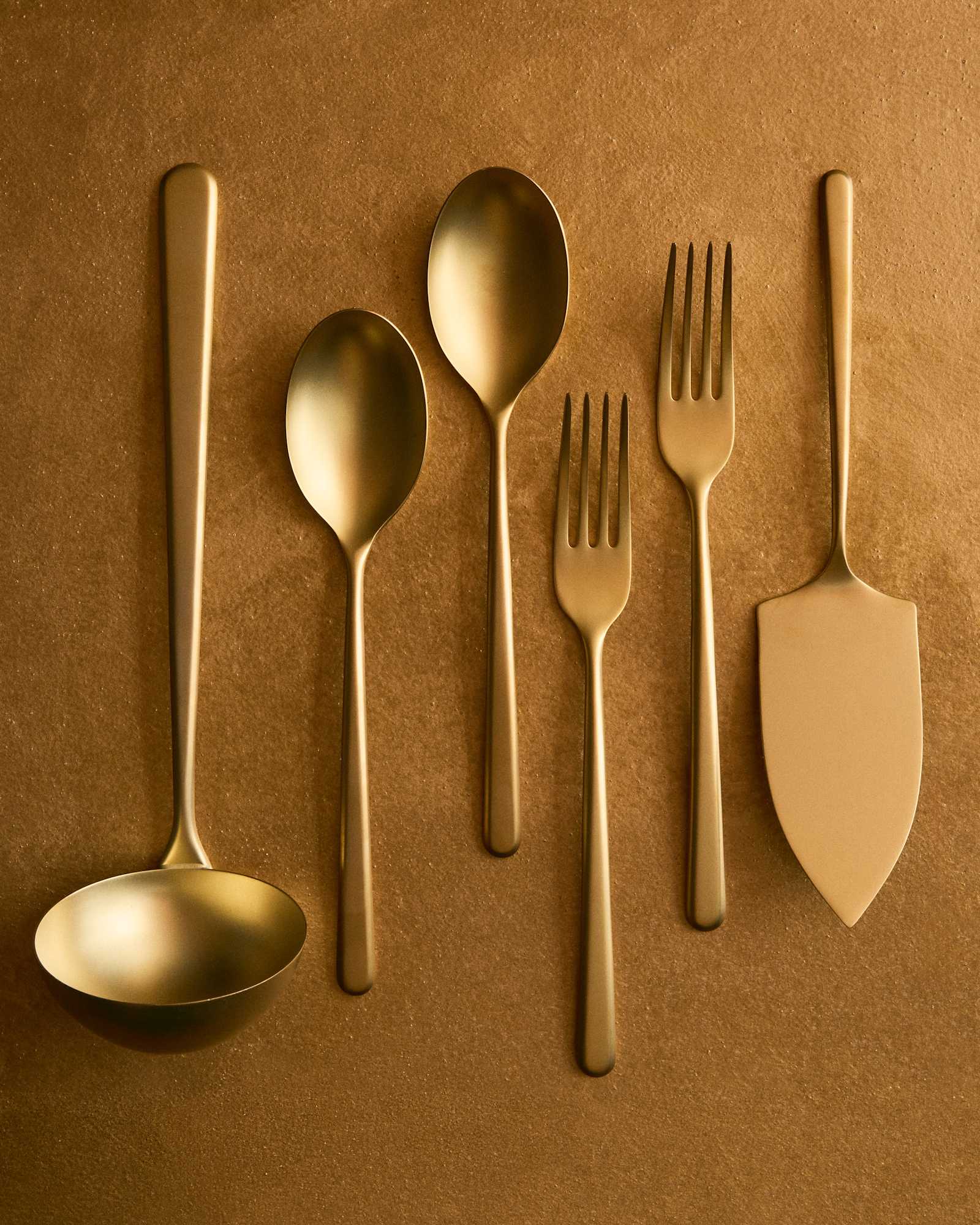 Brushed Gold Gia Minimalist 6 Piece Serving Utensil Set