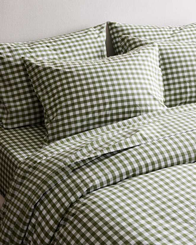 Olive Gingham Classic Organic Percale Sham Set