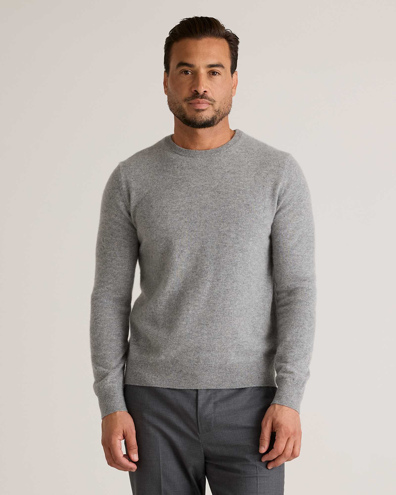 heather-grey Mongolian Cashmere Crewneck Sweater