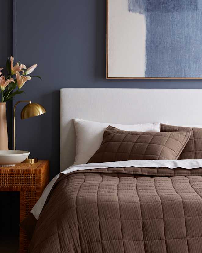 Chocolate Organic Airy Gauze Box Quilt Sham Set