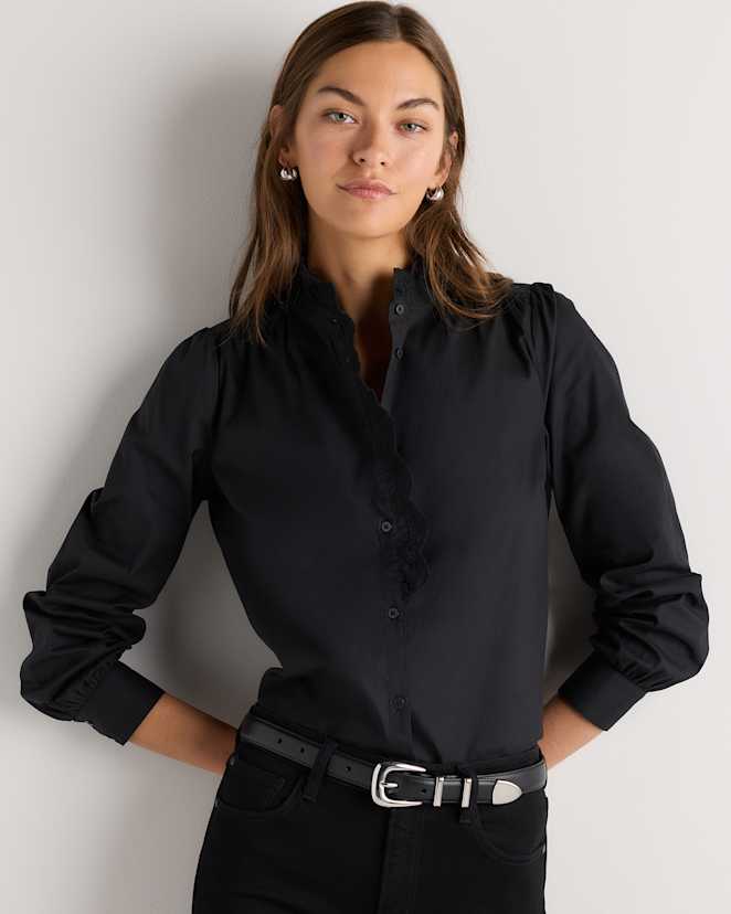 Black 100% Organic Cotton Lace Ruffle Blouse