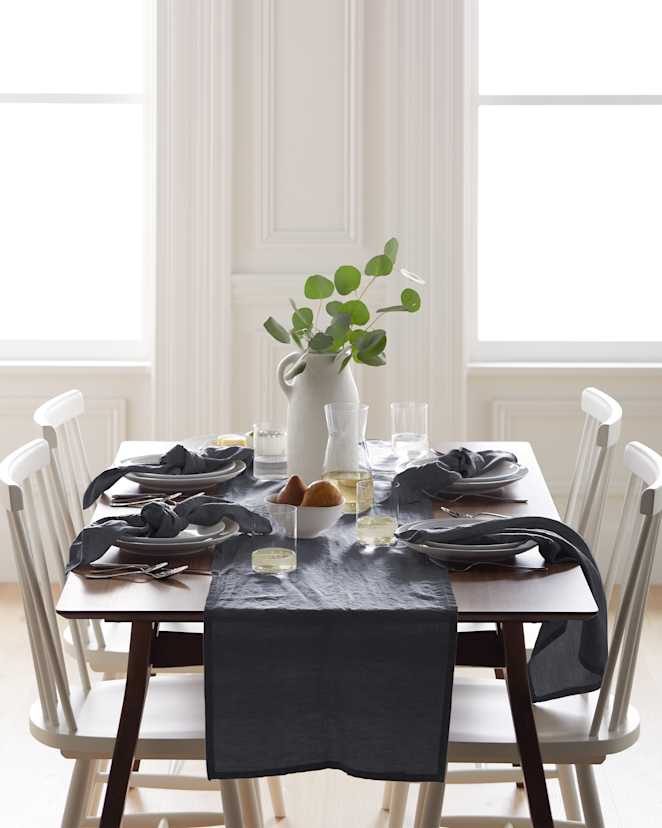 Charcoal European Linen Table Runner