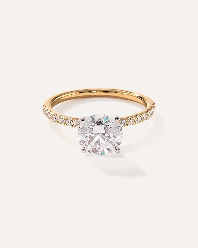 Yellow Gold Lab Grown Diamond Round Petite Pave Engagement Ring - 2ct