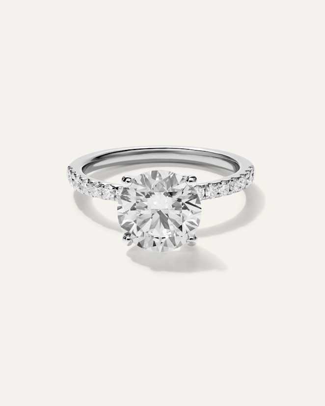 White Gold Lab Grown Diamond Round Petite Pave Engagement Ring - 2.5ct