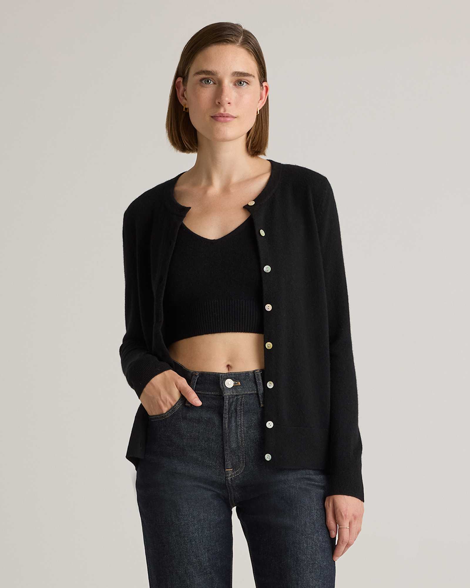 W-SWT-144-BLK 2289 EDITED 1 Black Mongolian Cashmere Cardigan Sweater