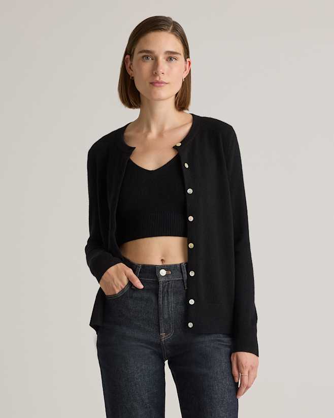 Black Mongolian Cashmere Cardigan Sweater