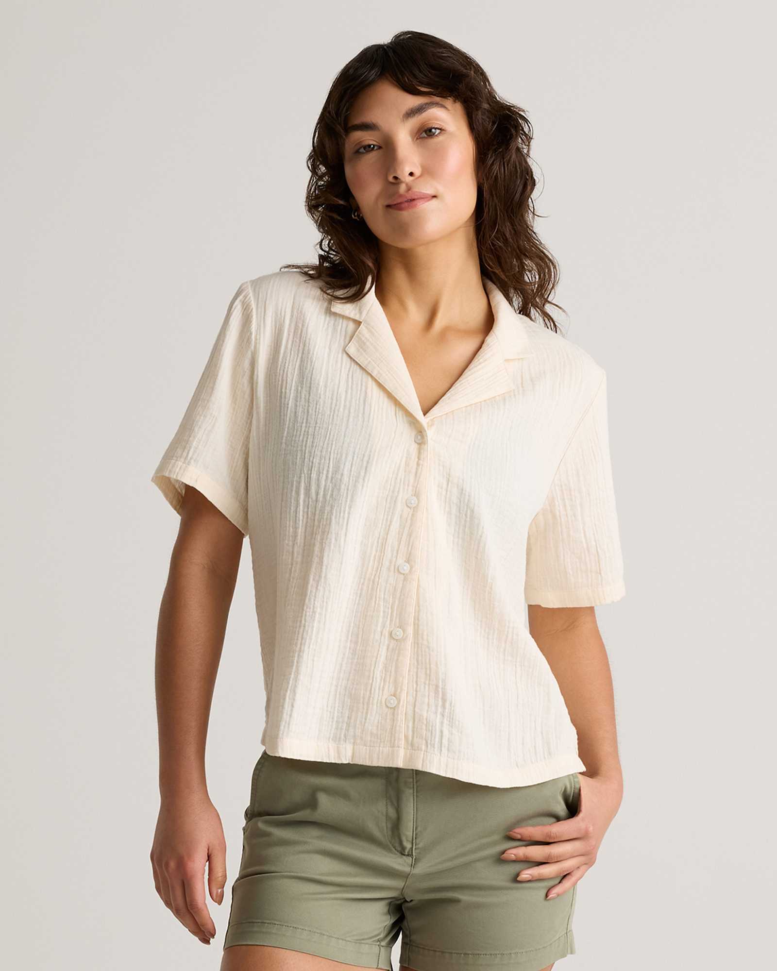 vintage-cream 100% Organic Cotton Gauze Short Sleeve Shirt