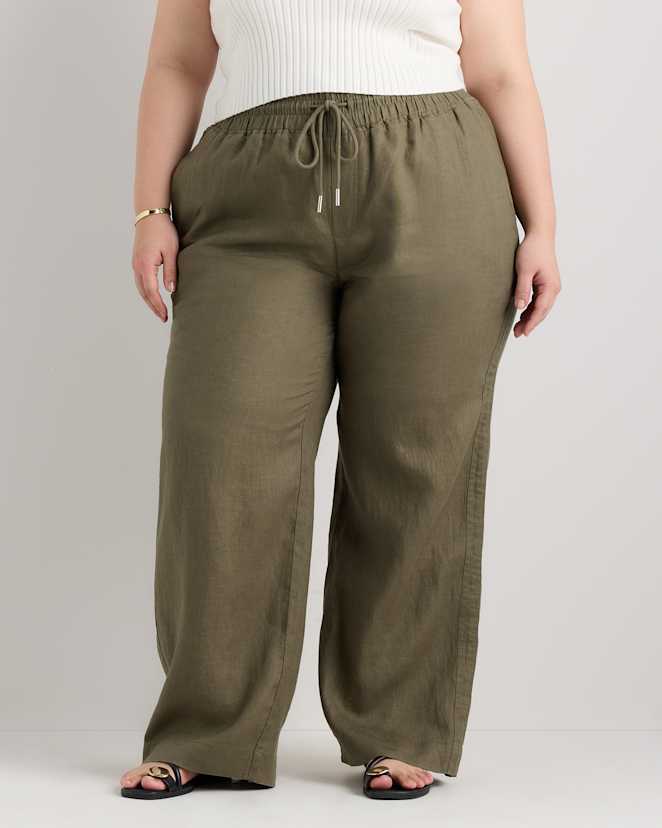 Bayberry Olive 100% European Linen Wide Leg Pants