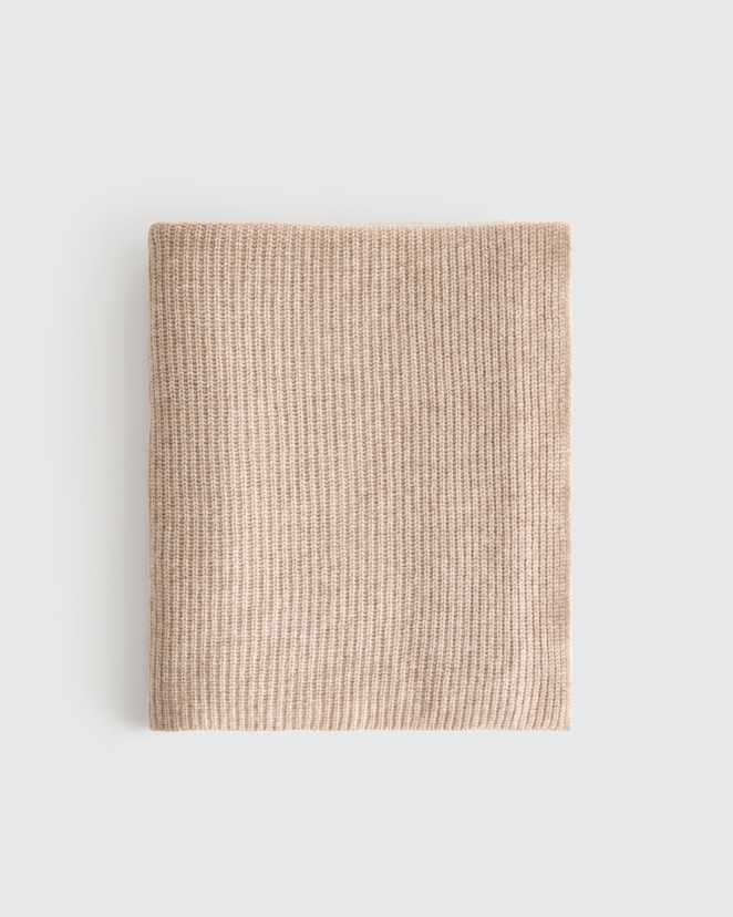 Oatmeal Ribbed Knit Cashmere Throw