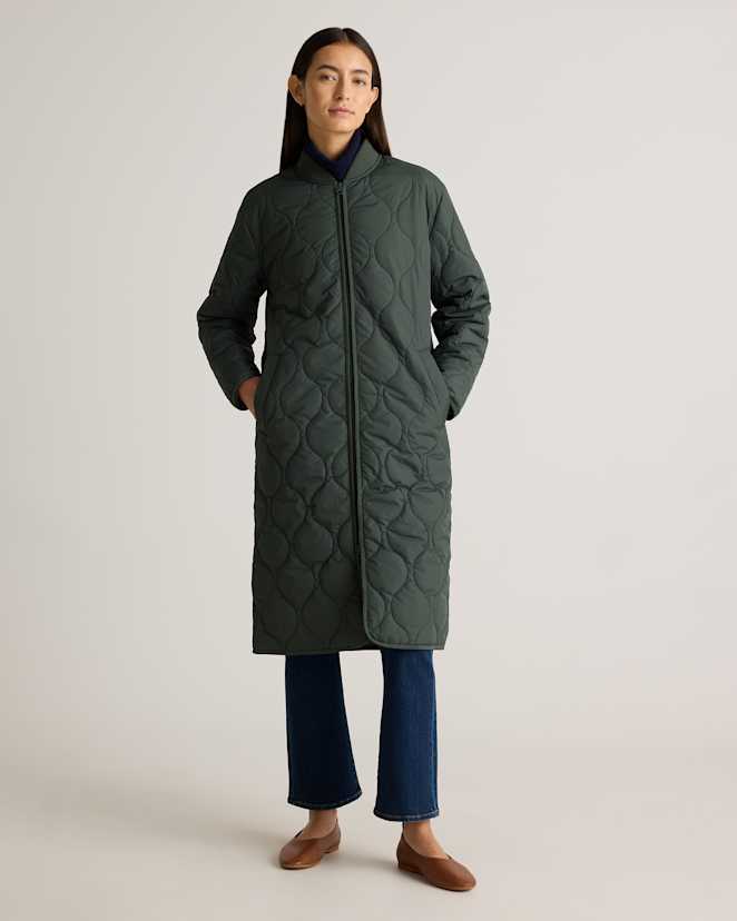 Verdant Pine Featherless Quilted Puffer Long Coat