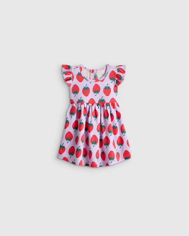 Strawberries Organic Cotton Sleeveless Ruffle Dress
