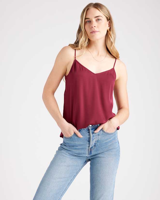 Burgundy Washable Stretch Silk V-Neck Cami