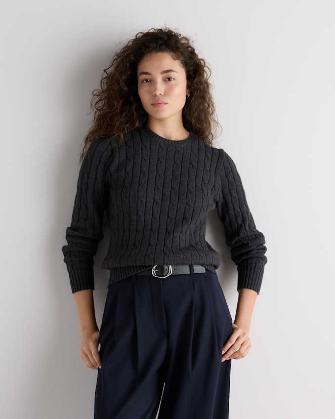 Charcoal 100% Organic Cotton Cable Crewneck Sweater
