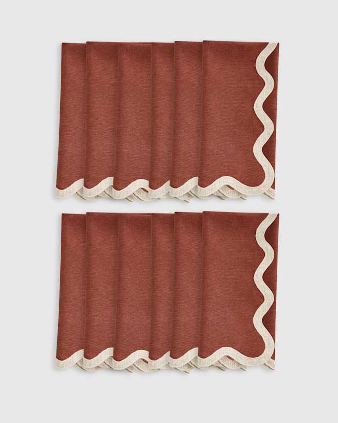 Bordeaux/Flax European Linen Scallop Edge Napkins (Set of 12)