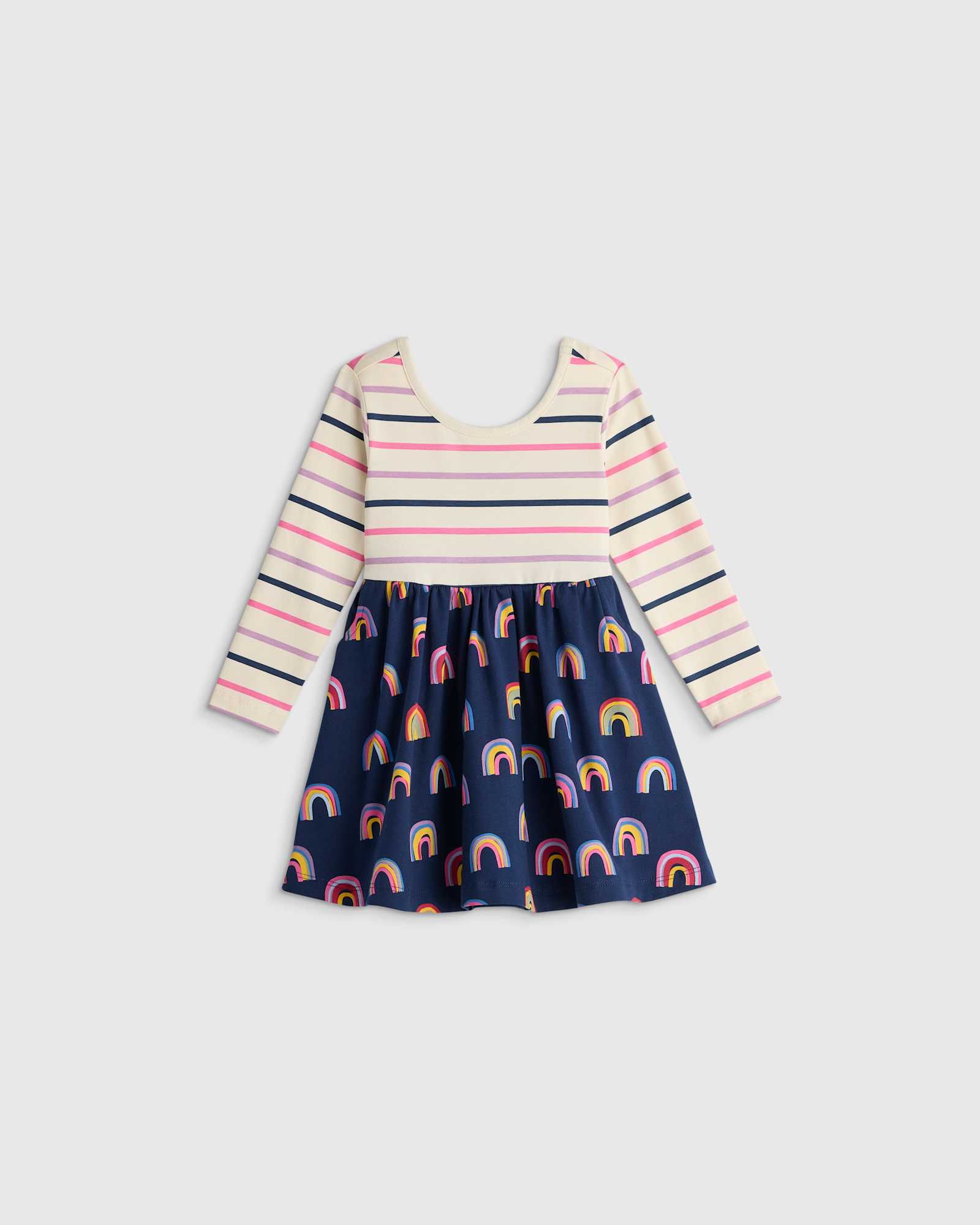 multi-stripe-rainbows Organic Cotton Long Sleeve Skater Dress