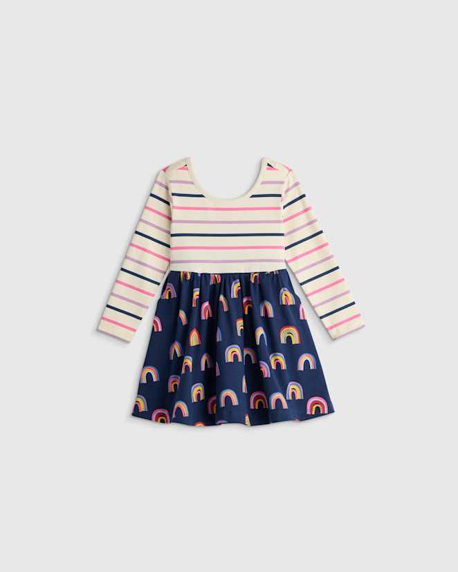 Multi Stripe Rainbows Organic Cotton Long Sleeve Skater Dress