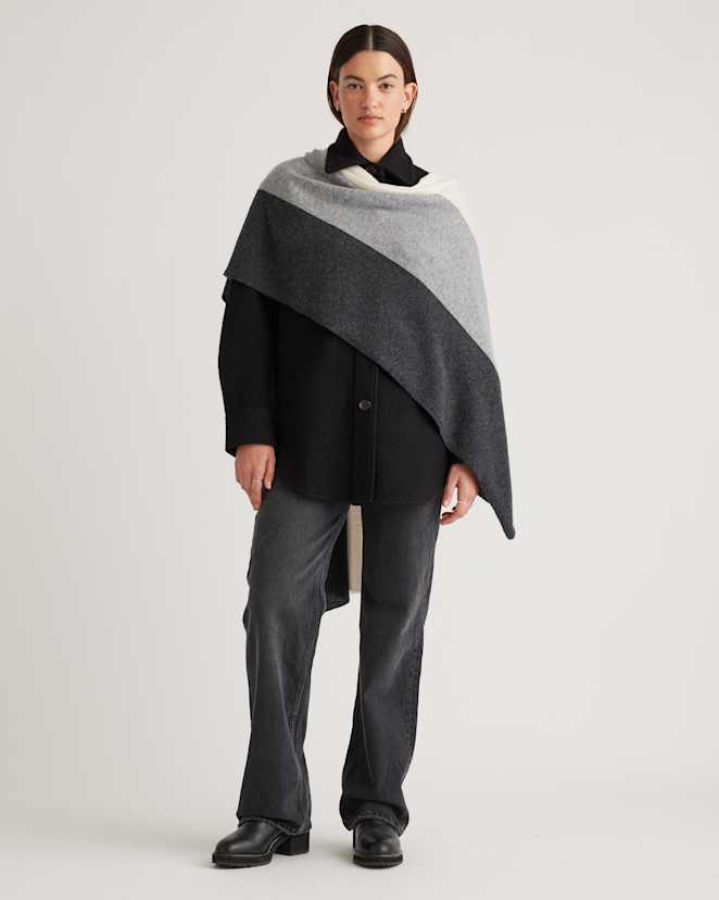 Charcoal/Heather Grey/Ivory Mongolian Cashmere Colorblock Wrap