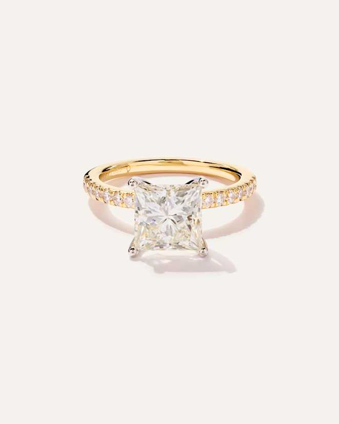 Yellow Gold Lab Grown Diamond Princess Petite Pave Engagement Ring - 3ct