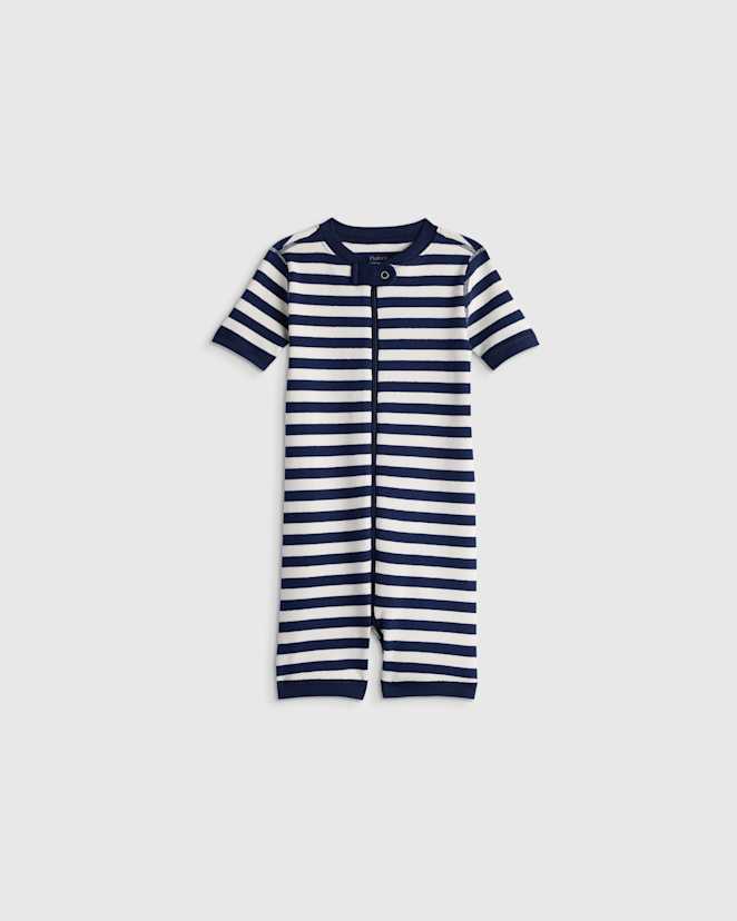 Navy Stripe 100% Organic Cotton Shortie Onesie Pajama