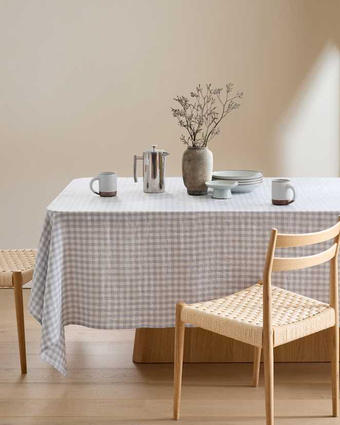 Blue Fog European Linen Gingham Tablecloth