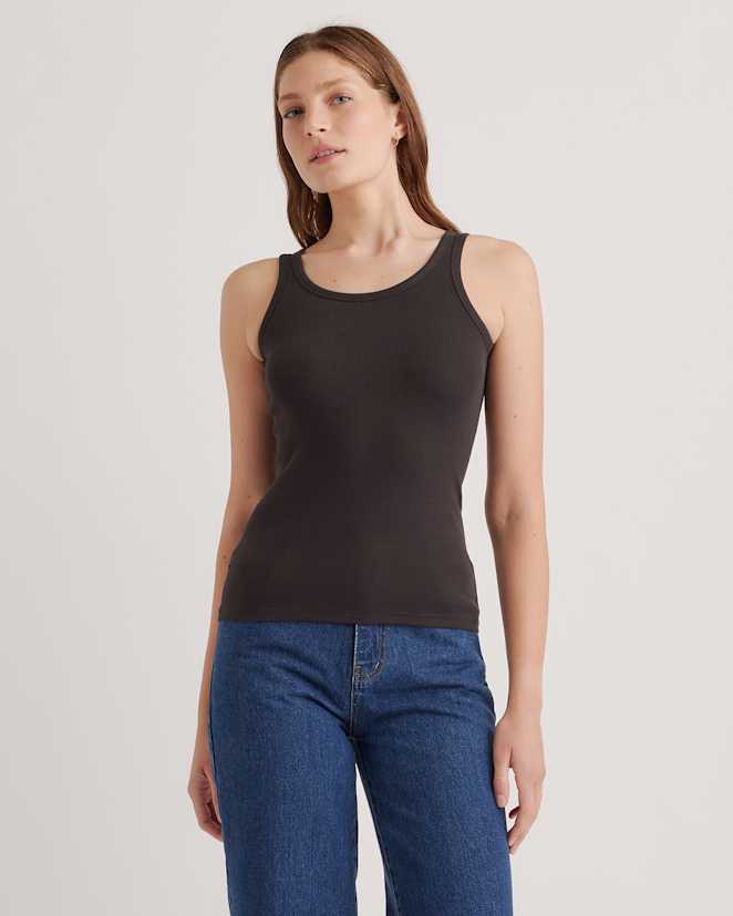Black Organic Cotton Micro-Rib Scoop Neck Tank