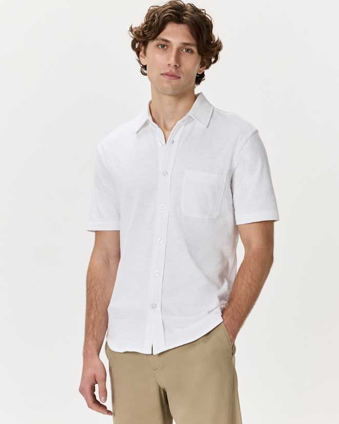 Classic White 100% Organic Cotton Slub Short Sleeve Button Up Shirt