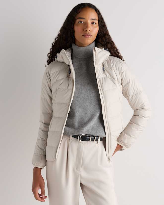Travertine Beige Lightweight Down Packable Puffer Hooded Jacket