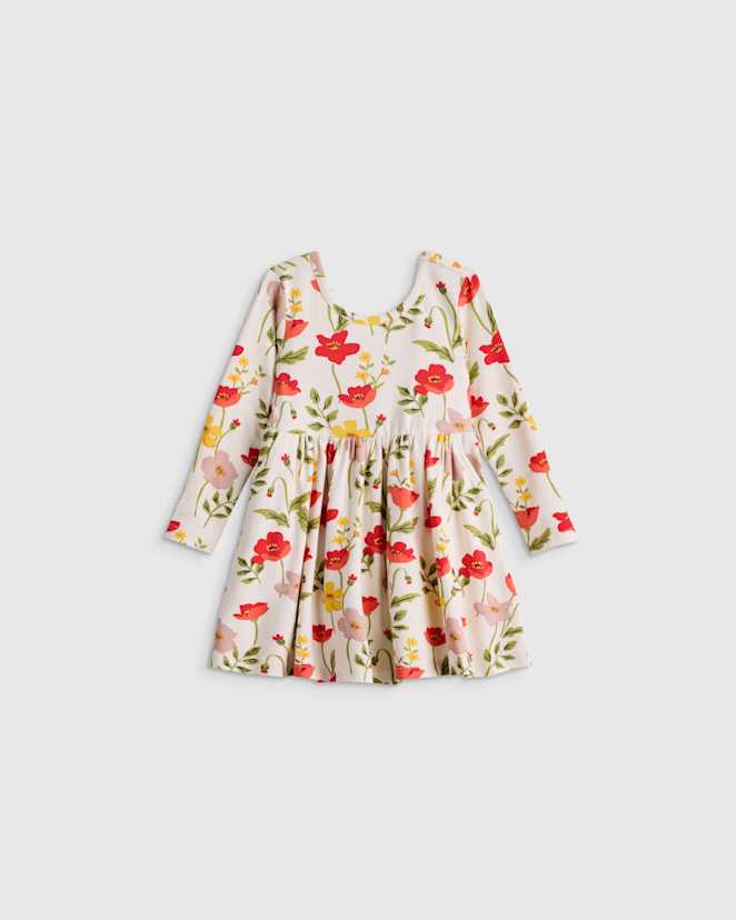 Red Poppy Garden Organic Cotton Long Sleeve Skater Dress