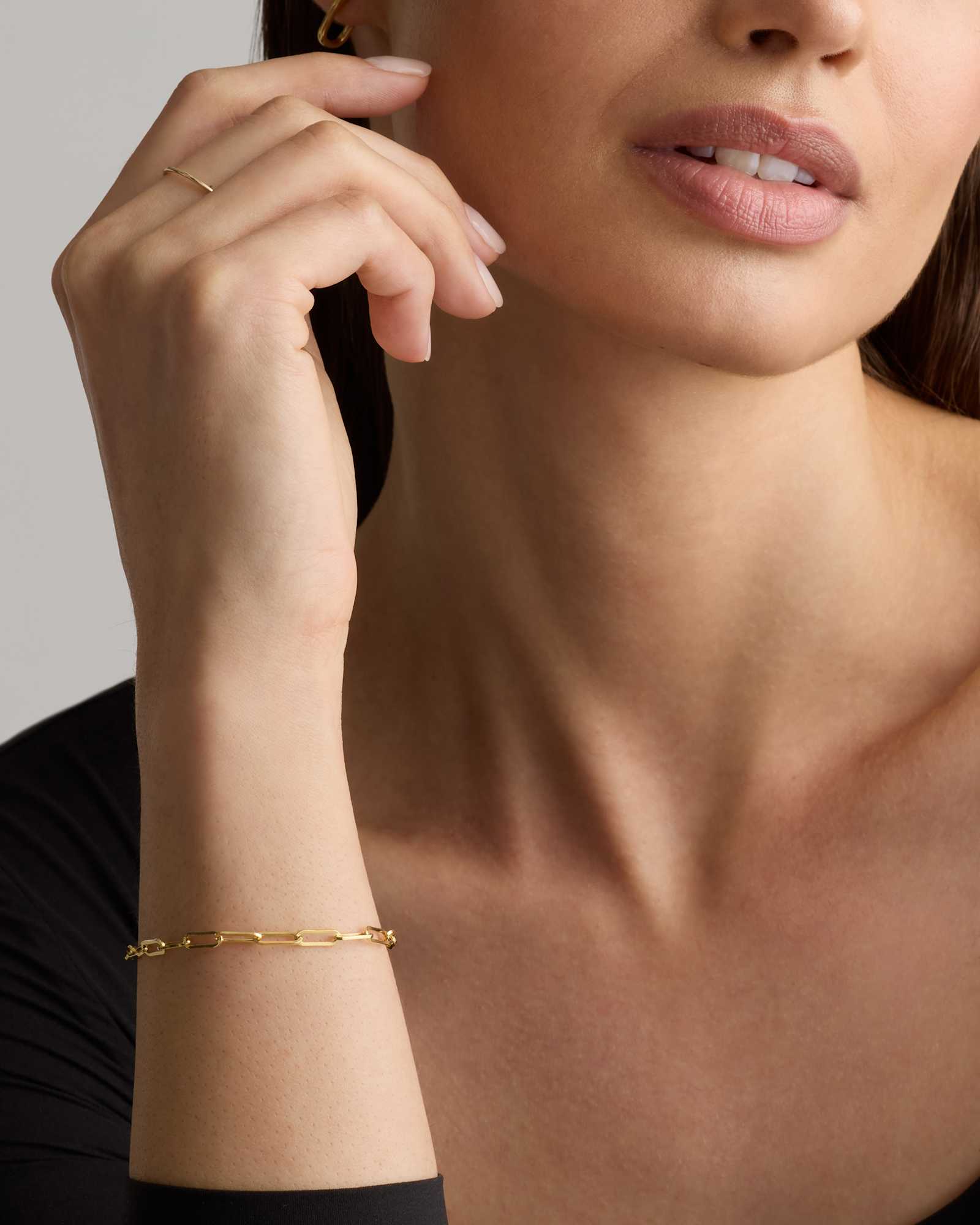 Yellow Gold Bracelet de chaîne trombone en or 14 carats