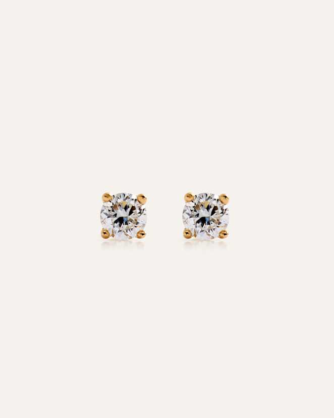 Yellow Gold 14K Gold Lab Grown Diamond Round Tiny Flat Back Stud - Pair