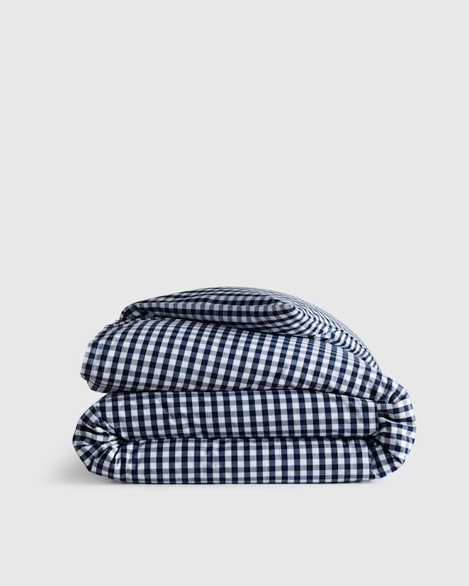 Navy Organic Crisp Percale Gingham Duvet Cover
