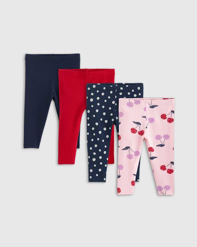 Cherries/Navy Dot Organic Cotton Leggings 4-Pack