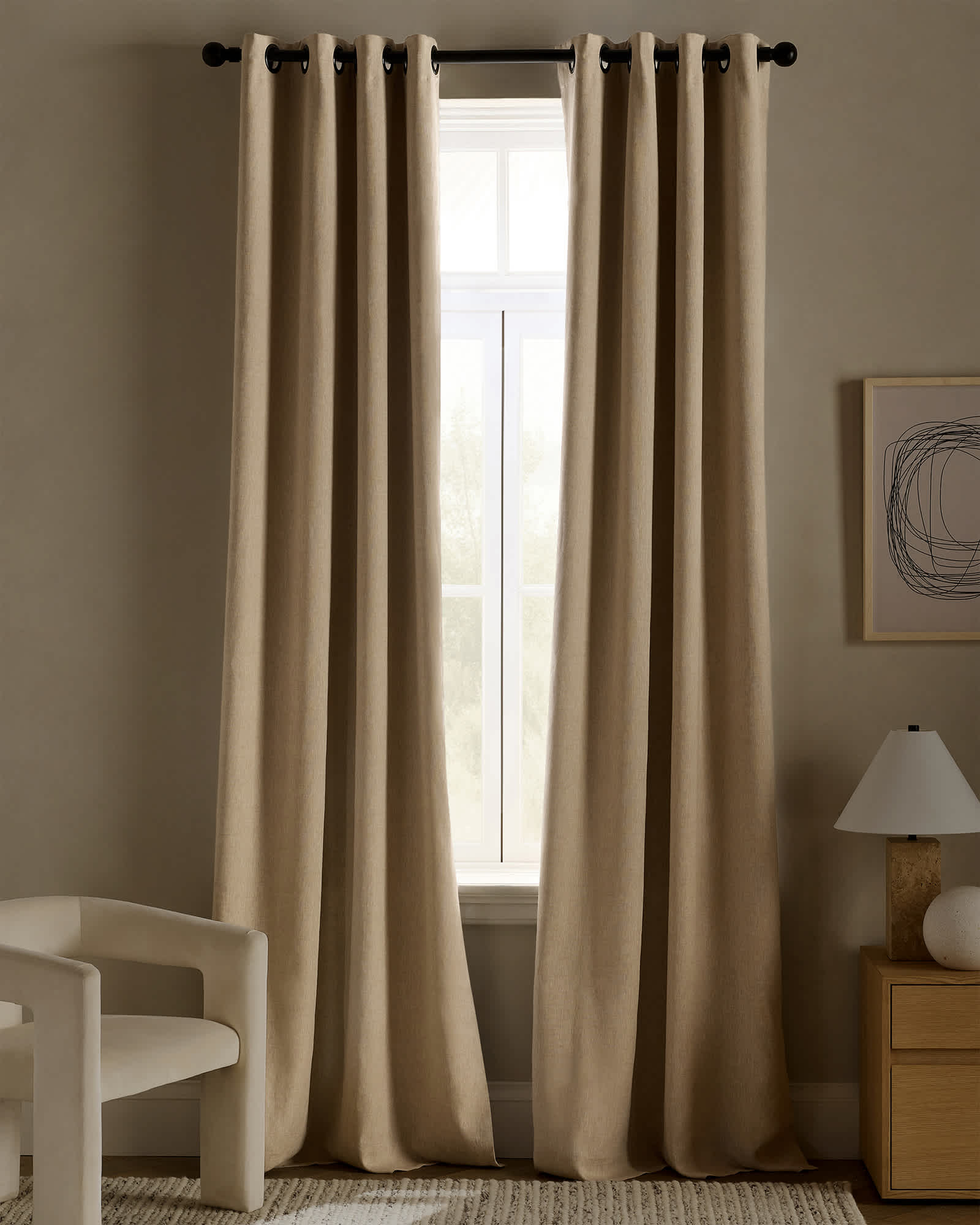 Flax European Linen Grommet True Blackout Curtain - Single Panel