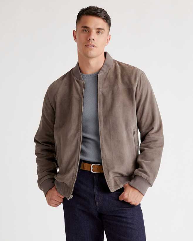 Light Grey 100% Suede Bomber Jacket