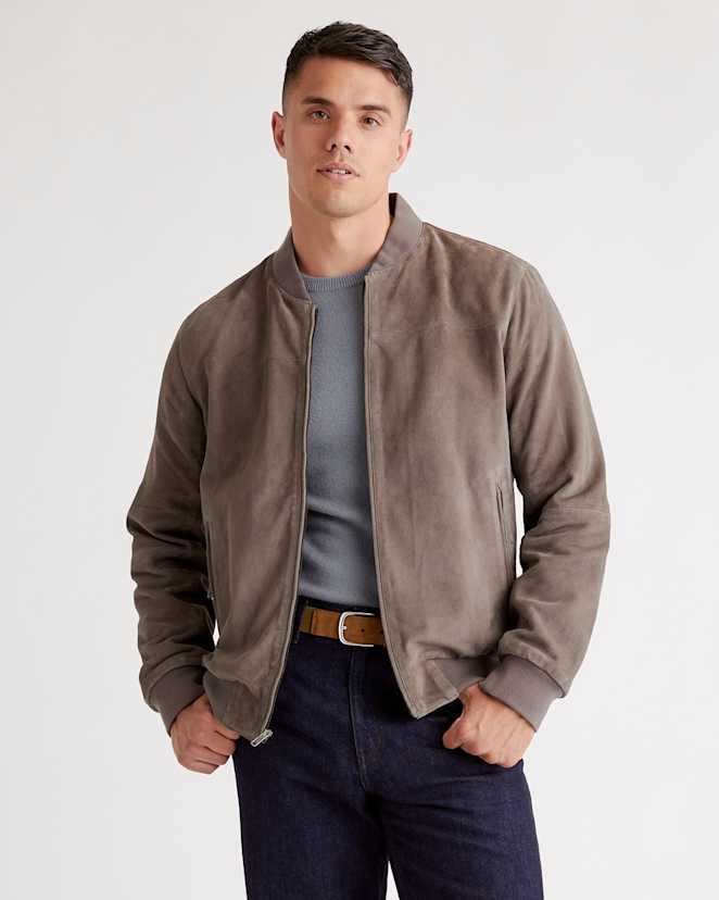 Light Grey 100% Suede Bomber Jacket